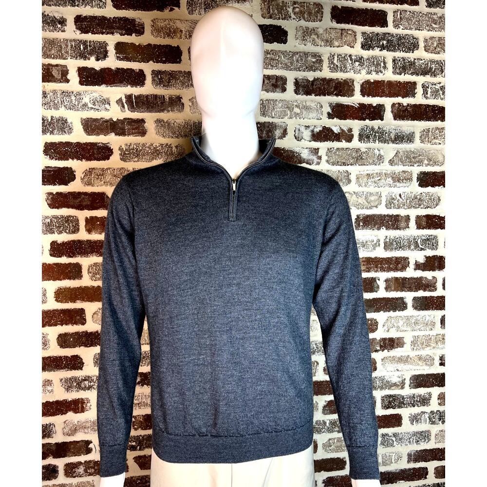 Peter Millar Quarter Zip Pullover Merino Wool Blend Autumn Crest Grey Men's L
